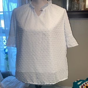 SHEIN sheer lined bell shirt sleeve ruffle collar top pale blue large 8/10 NWOT
